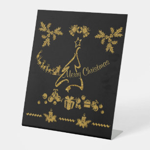 Signe De Table Parties scintillant d'or Joyeux Noël, Père Noël