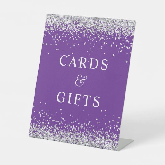 Signe De Table Parties scintillant en argent et Royal Purple Cart (Recto)