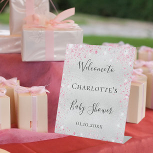 Signe De Table parties scintillant rose baby shower bienvenue