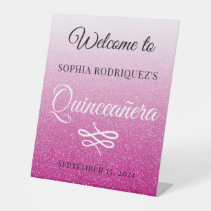Signe De Table Parties scintillant rose chaud Quinceañera 15e ann