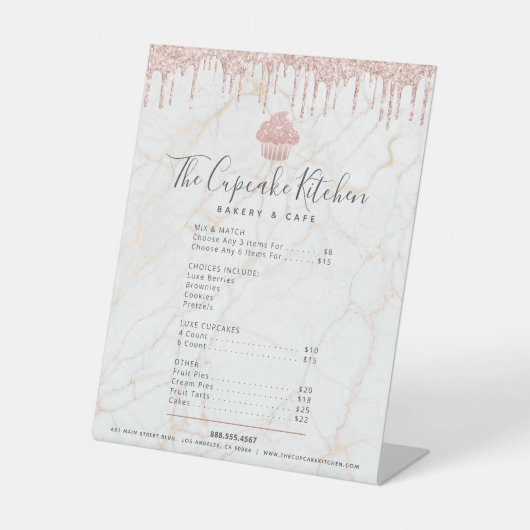 Signe De Table Parties scintillant rose Cupcake Marble Bakou Menu (Recto)