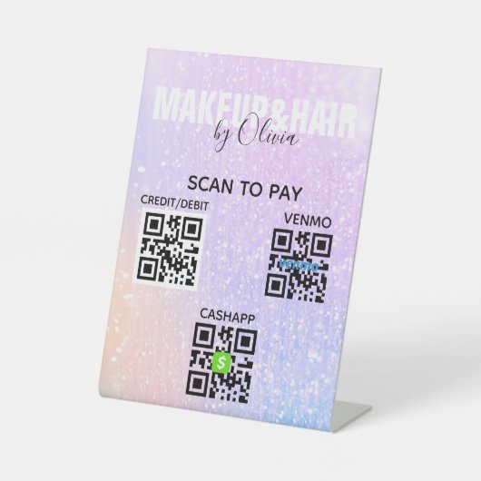 Signe De Table Parties scintillant rose sans contact QR Code numé (Recto)