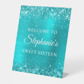 Signe De Table Parties scintillant Turquoise Blue Foil Sweet sixt (Recto)