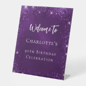 Signe De Table Parties scintillant violet d'anniversaire pétillan (Recto)