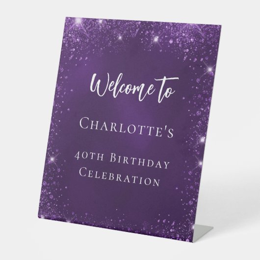 Signe De Table Parties scintillant violet d'anniversaire pétillan (Recto)