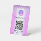 Signe De Table Parties scintillant violet QR Code personnalisé Lo (Recto)