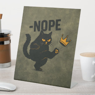 Signe De Table Pas De Rois En Amérique Chat Noir Drôle Kicking Cr