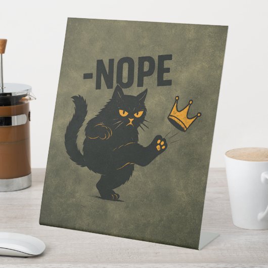 Signe De Table Pas De Rois En Amérique Chat Noir Drôle Kicking Cr (In SItu)