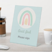 Signe De Table Pastel Minty Blue Rainbow Baby shower Livre d'or (In SItu)