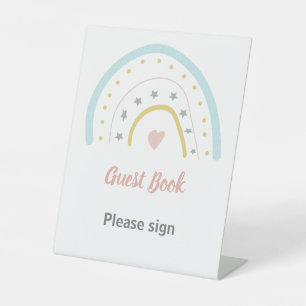 Signe De Table Pastel Pink Blue Rainbow Livre d'invité Anniversai
