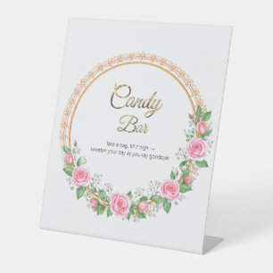 Signe De Table Pastel Pink Roses & Baby’s Breath Bar Pedest