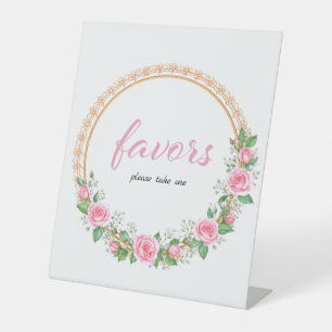 Signe De Table Pastel Rose Roses & Bébé's Respiration Faveurs