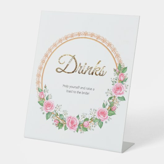 Signe De Table Pastel Rose Roses & Boissons Respiratoires pour bé (Recto)