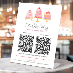 Signe De Table Pâtisserie 3 Gâteaux Rose Pâle 2 Codes QR Payer Ic