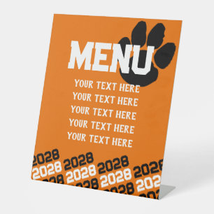 Signe De Table Pawprint Orange et Noir Menu de Graduation