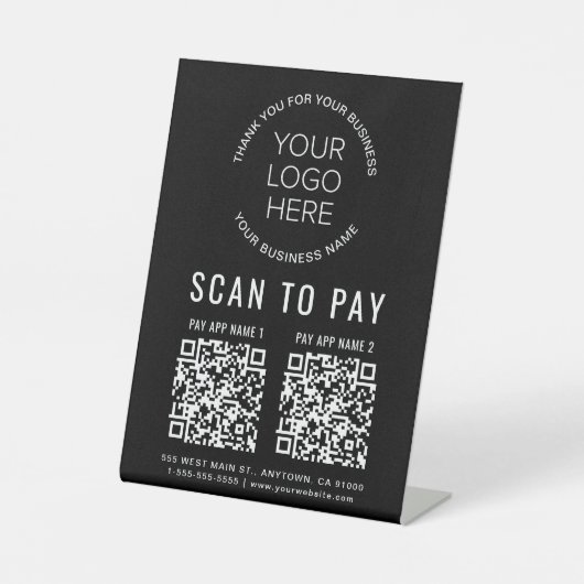 Signe De Table Payer 2 codes QR affaires Logo noir (Recto)