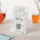 Signe De Table Payer ici avec code QR Ciseaux Noir Or Marbre (In SItu)