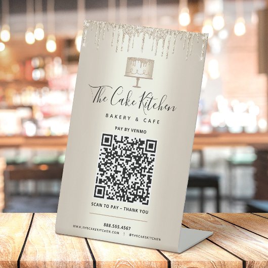 Signe De Table Payer ici avec code QR doré Gâteau de boulangerie 