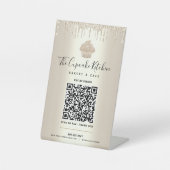 Signe De Table Payer ici avec code QR Gâteau Cupcake Doré Gouttes (Recto)