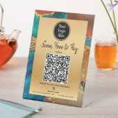 Signe De Table Payer ici Code QR Logo Or Turquoise Orange Agate (In SItu)