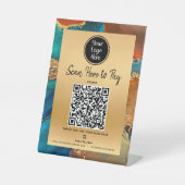 Signe De Table Payez ici Code QR Logo Gold Turquoise Orange Agate (Recto)