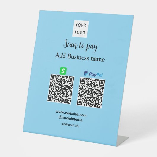Signe De Table Paypal Cashapp numérisation pour payer QR ajouter (Recto)