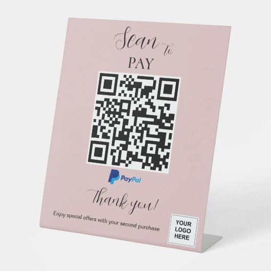Signe De Table Paypal paiement QR code Pink Blush (Recto)