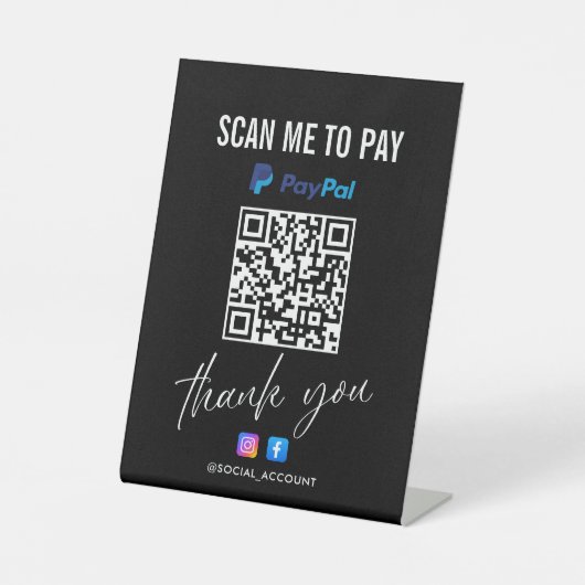 SIGNE DE TABLE PAYPAL QR CODE ANALYSE POUR PAYER MERCI NOIR (Recto)