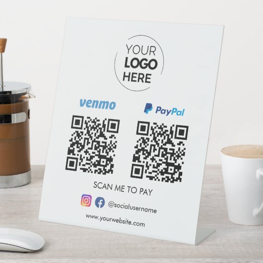 Signe De Table Paypal Venmo QR Code paiement | Analyser pour paye (In SItu)