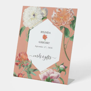 Signe De Table Peach Pink Peonies Fleurs Cartes de Mariage Cadeau