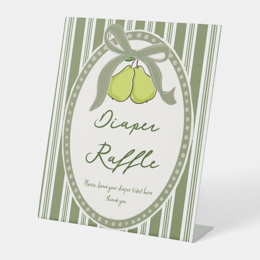 Signe De Table Pear sage green retro baby shower diapper raffle (Recto)