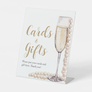 Signe De Table Pearles d'or et Prosecco Champagne Cartes et cadea
