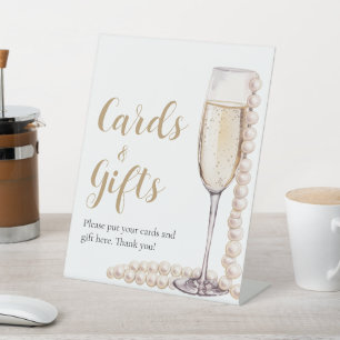 Signe De Table Pearles d'or et Prosecco Champagne Cartes et cadea