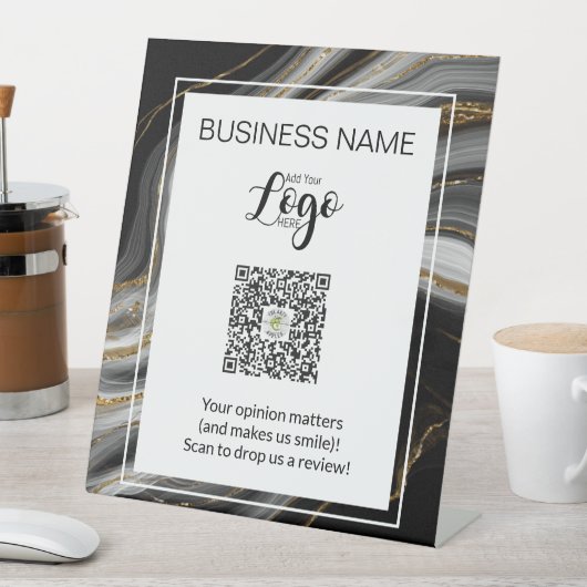 Signe De Table Pedestal QR Code Review Sign – Review   (In SItu)