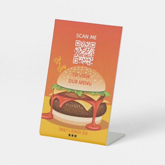 Signe De Table Pedestal Sign – Burger QR Menu Display (Recto)