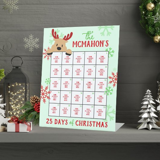 Signe De Table Peeking Reinder 25 Jours d'activité de Noël