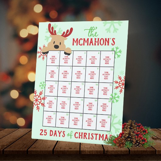 Signe De Table Peeking Reinder 25 Jours d'activité de Noël