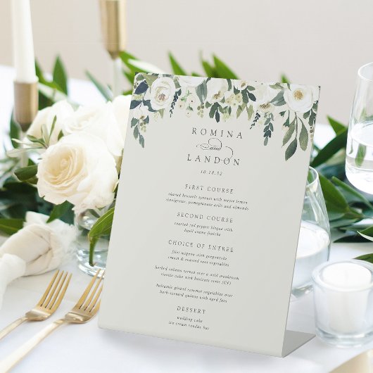 Signe De Table Peony blanc | Menu Mariage de cadre Floral Aquarel