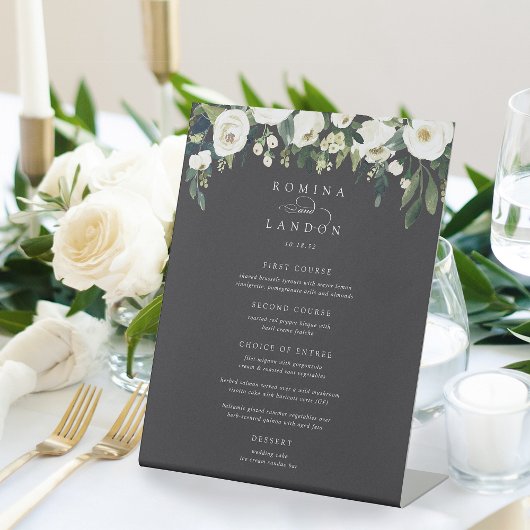 Signe De Table Peony blanc | Menu Mariage de cadre Floral Aquarel