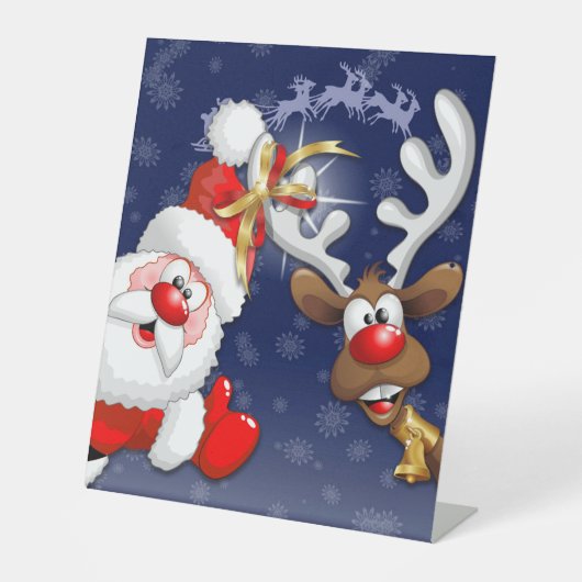 Signe De Table Père Noël et Reindeer Joyeux Noël Joyeux dessin an (Recto)