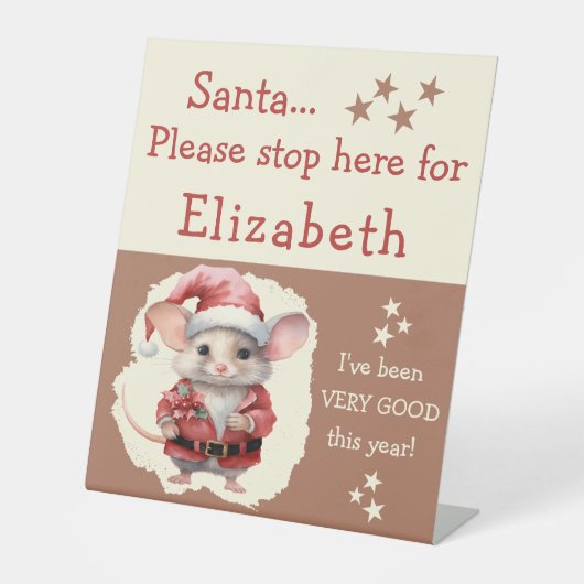 Signe De Table Père Noël s'arrêter ici ajouter nom mignon souris  (Recto)