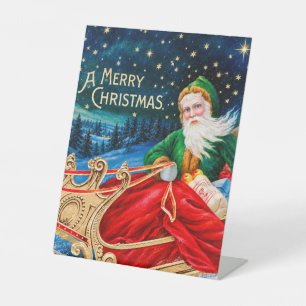 Signe De Table Père Noël vert vintage traîneau nuit étoilée Noël