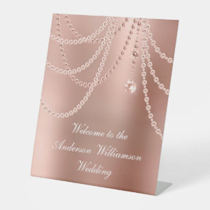 Signe De Table Perles de diamants de rose d'or Mariage Bienvenue