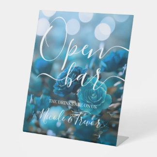 Signe De Table Personnaliser : Bar ouvert de mariage Bokeh et ros