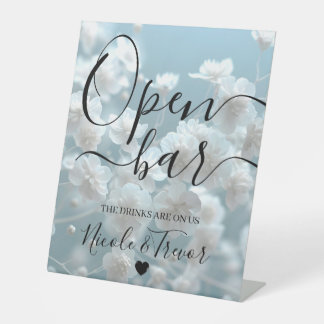 Signe De Table Personnaliser : Fleurs Blanches Mariage Bleu Bar O