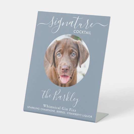 Signe De Table Pet Chien Mariage Signature Cocktail Dusty Blue (Recto)