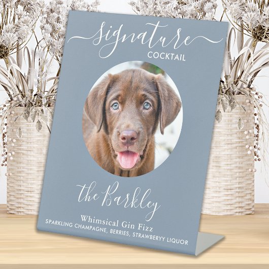 Signe De Table Pet Chien Mariage Signature Cocktail Dusty Blue