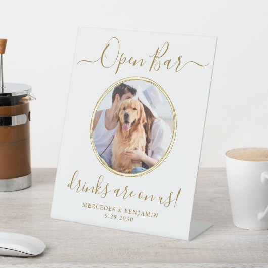 Signe De Table Pet Dog Mariage Open Bar Boissons d'or personnalis (In SItu)