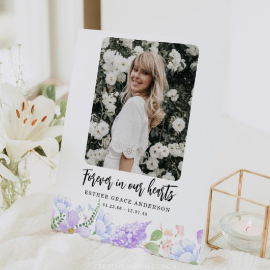 Signe De Table Pétales Violets Doux Pour Toujours Dans Nos Coeurs