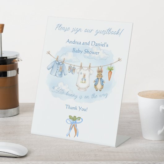 Signe De Table Peter the Rabbit Signer Notre Livre d'Invité Panne (In SItu)